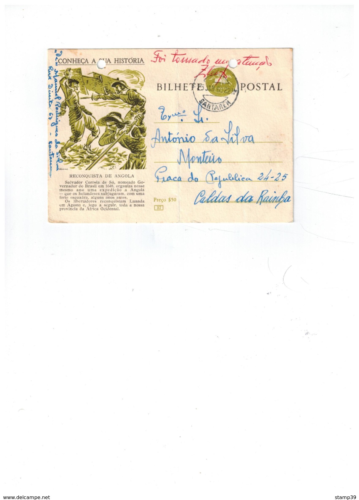 Entier Postale Du Portugal Reconquista De Angola - 25/01/1922 -Santarém - Postmark Collection