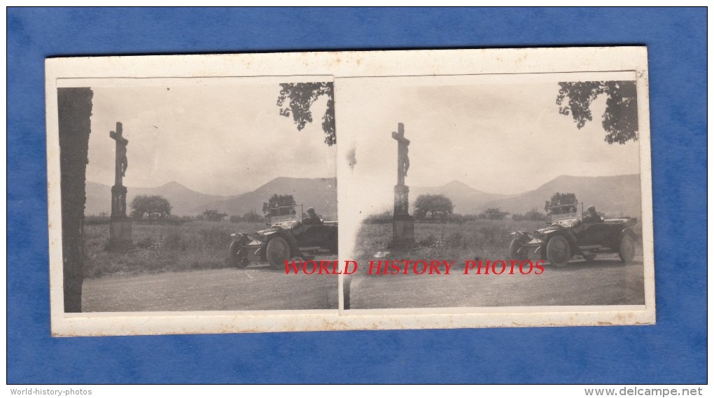 Photo Ancienne Stéréo Amateur - ALSACE / HAUTES VOSGES - Calvaire à Situer - Belle Automobile - Cars