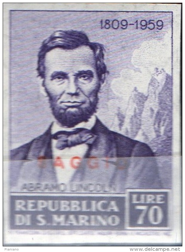 PIA - SAN  MARINO  - 1959 :  150° Della Nascita Di Abramo Lincoln - VARIETA´ !!!! -  (SAS   497-500 + A129) - Errors, Freaks & Oddities (EFO)