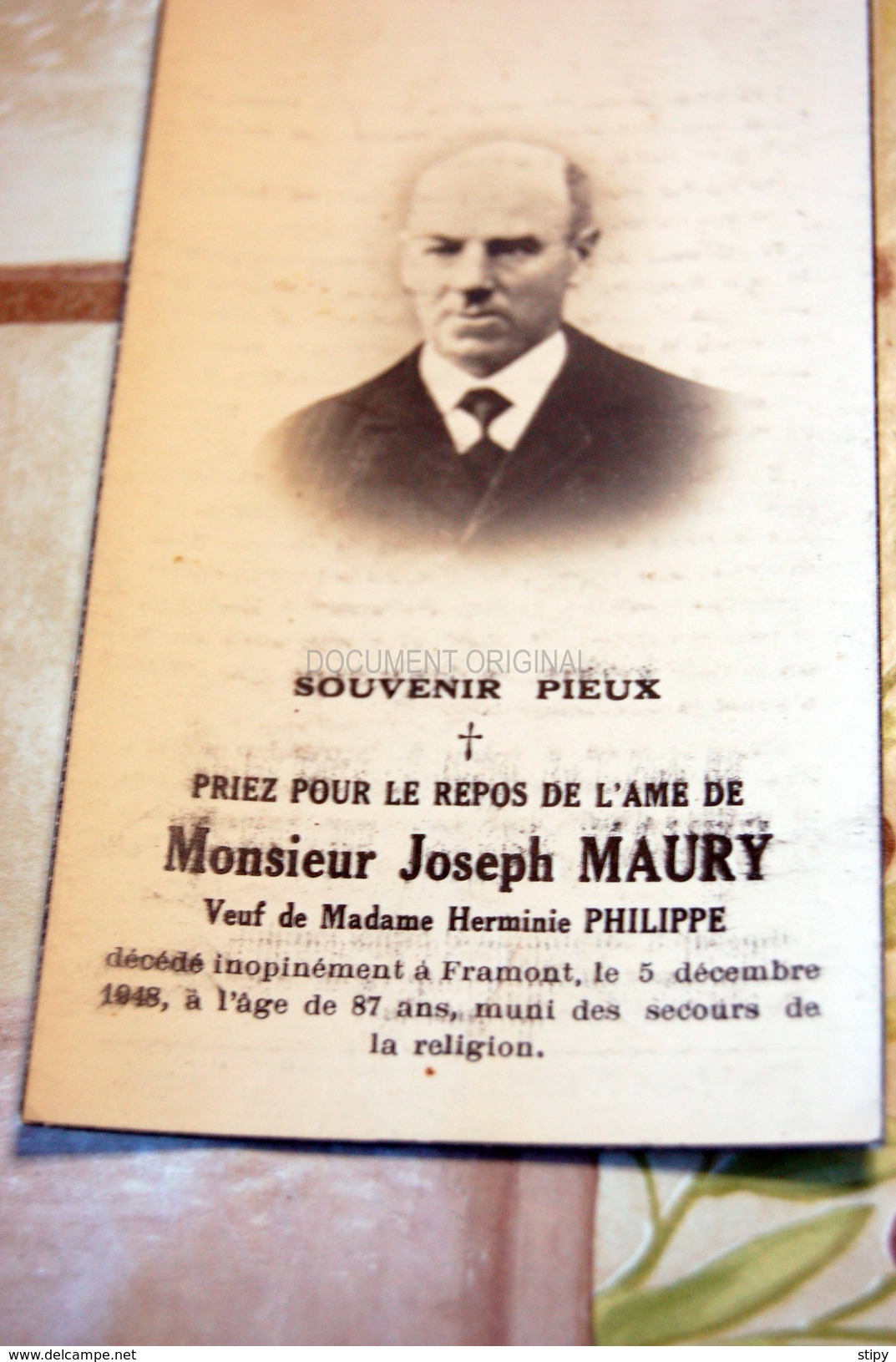 Joseph Maury, ép Herminie Philippe Framont 1948 - Paliseul