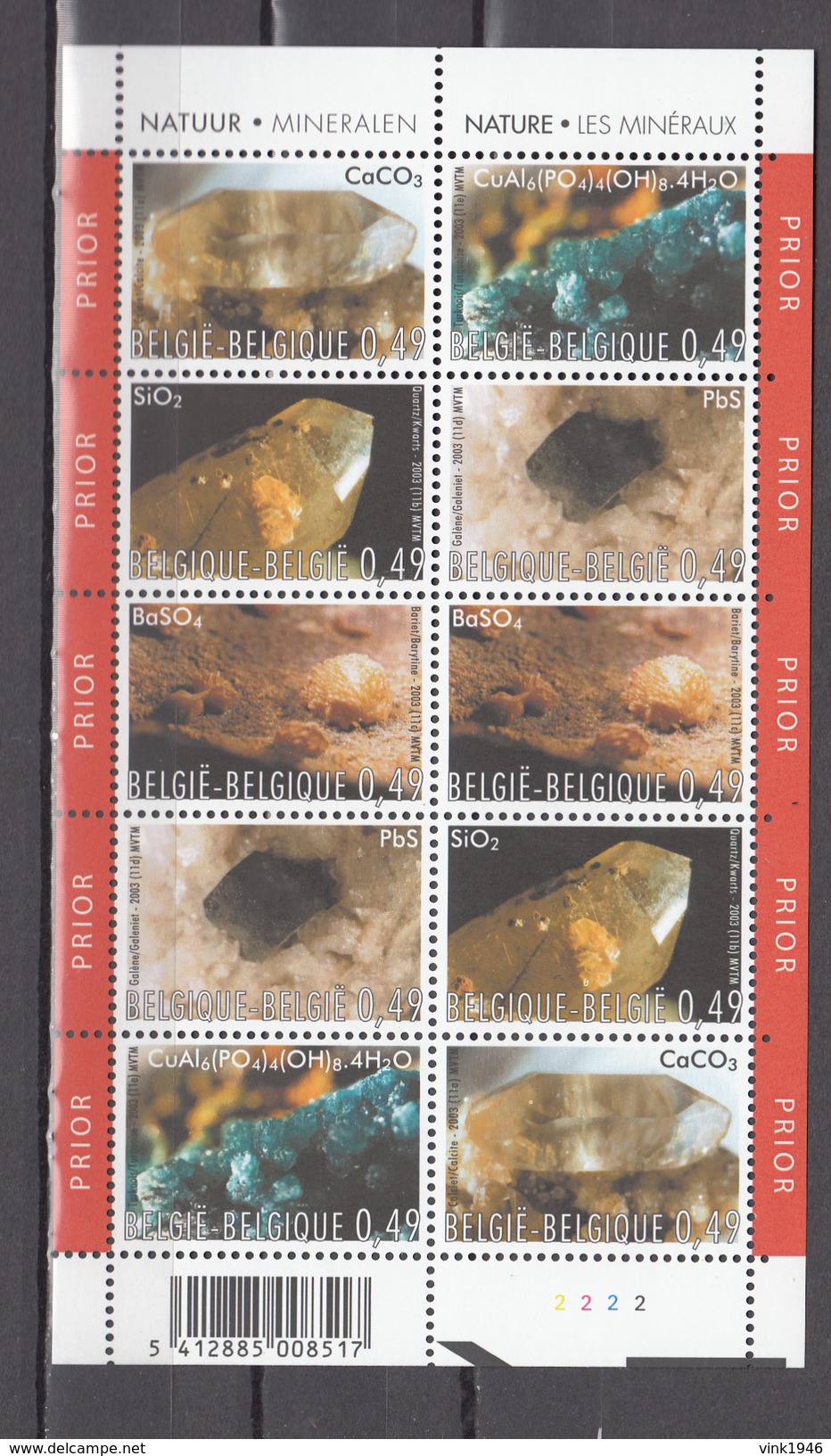 Belgium Belgie 2004,10V In Block,mineralen,minerals,mineralien,minéraux,minerales,minerali,MNH/Postfris,(L2864) - Mineralen