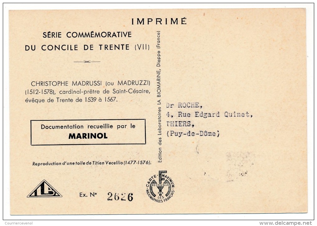 VATICAN - Série Commémorative Du Concile De Trente - Christophe MADRUSSI - 1950 - Cartas Máxima