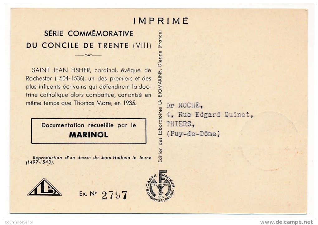 VATICAN - Série Commémorative Du Concile De Trente - SAINT JEAN FISHER - 1950 - Maximumkarten (MC)