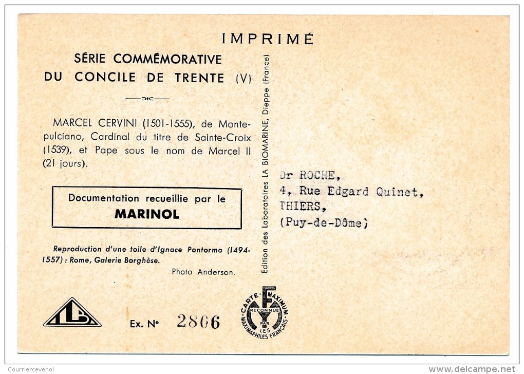 VATICAN - Série Commémorative Du Concile De Trente - MARCEL CERVINI - 1950 - Cartas Máxima