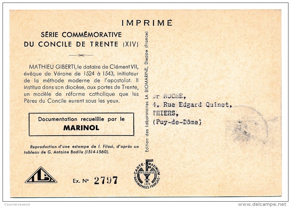 VATICAN - Série Commémorative Du Concile De Trente - MATHIEU GIBERTI - 1950 - Maximum Cards