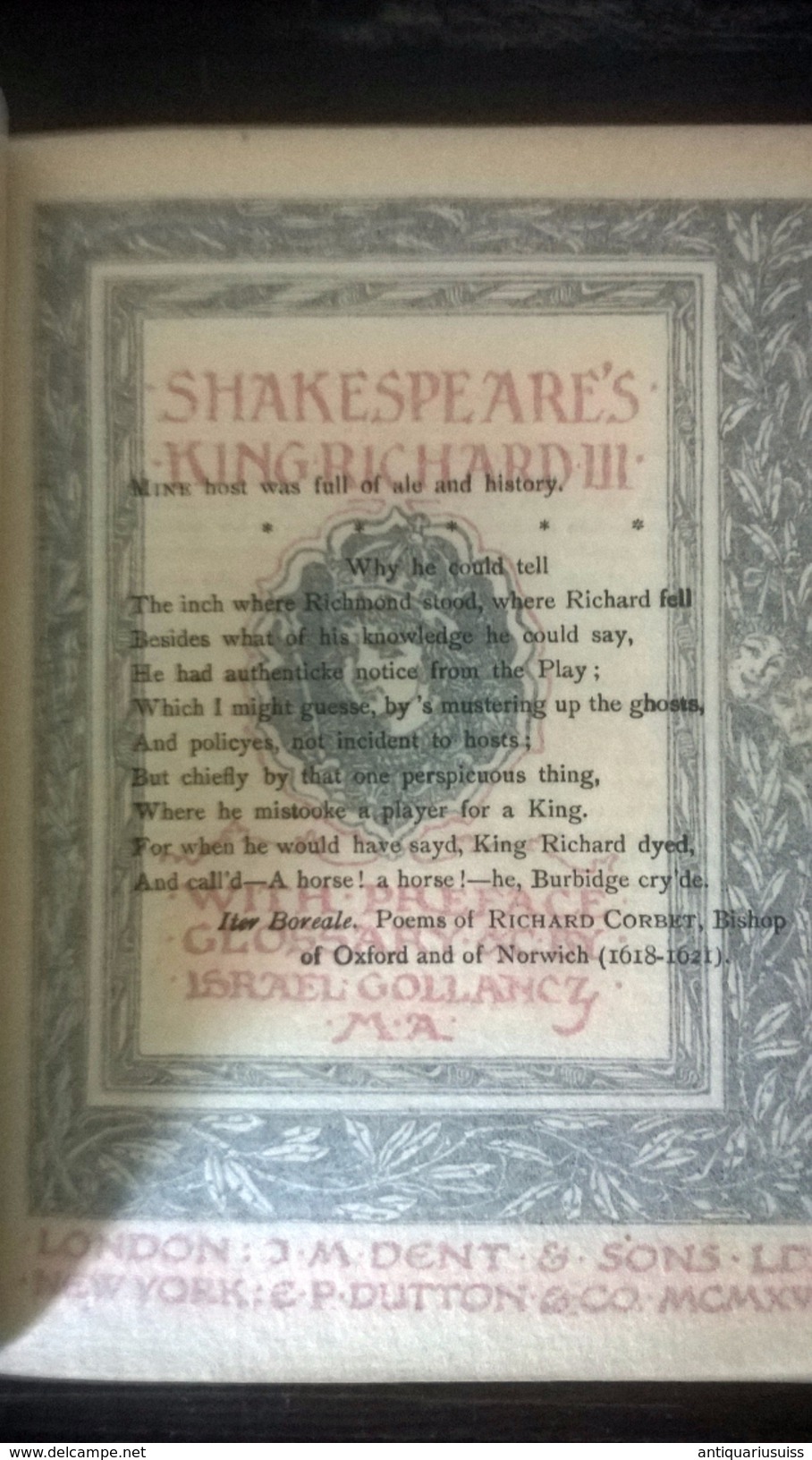 1916 - Shakespeare's - KING RICHARD III - Non Sans Droict - Essays/Reden