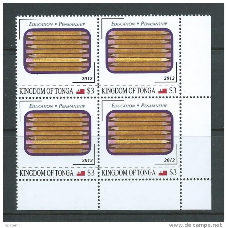 Tonga 2012 Education & Penmanship $3 Block Of 4 MNH - Tonga (1970-...)