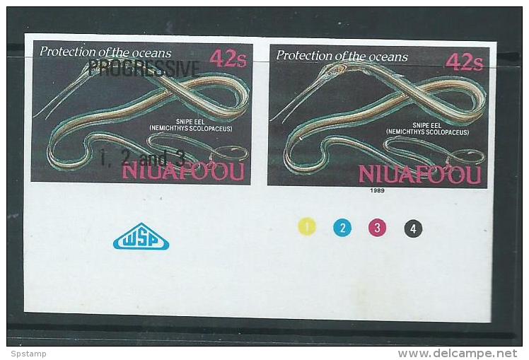 Tonga Niuafo´ou 1989 Marine Life 42s Eel Imperforate Plate Proof With Label MNH - Tonga (1970-...)