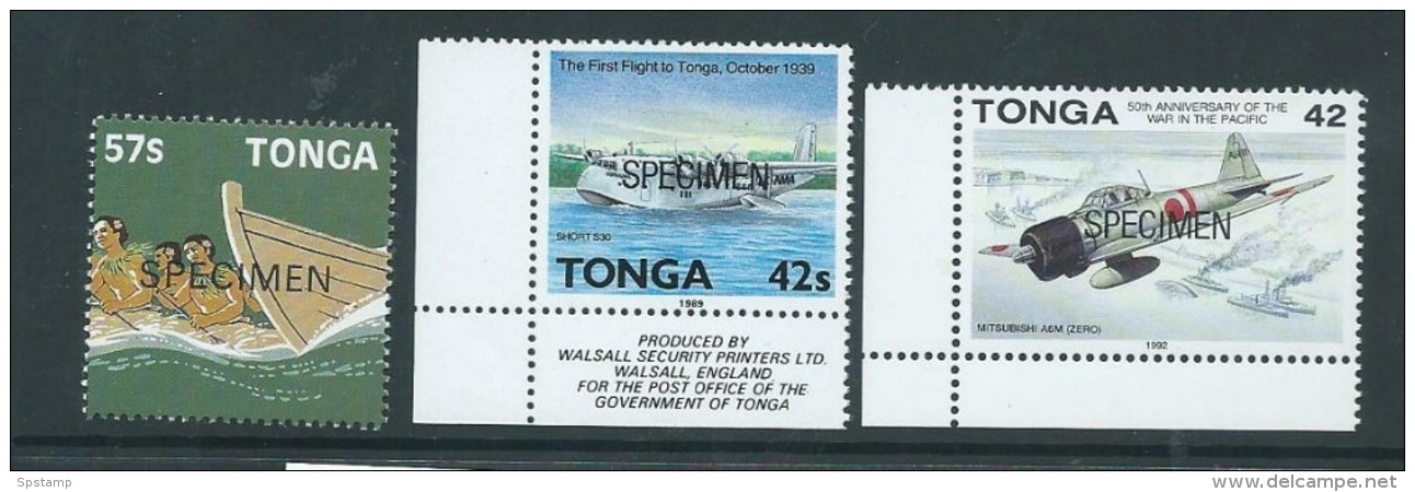 Tonga 1981 - 1992 3 Specimen Overprints MNH - Tonga (1970-...)