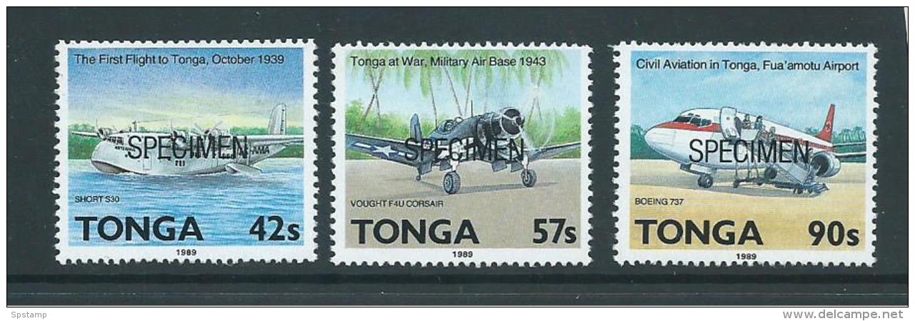 Tonga 1989 Air Transport Part Set Of 3 Specimen Overprint MNH - Tonga (1970-...)