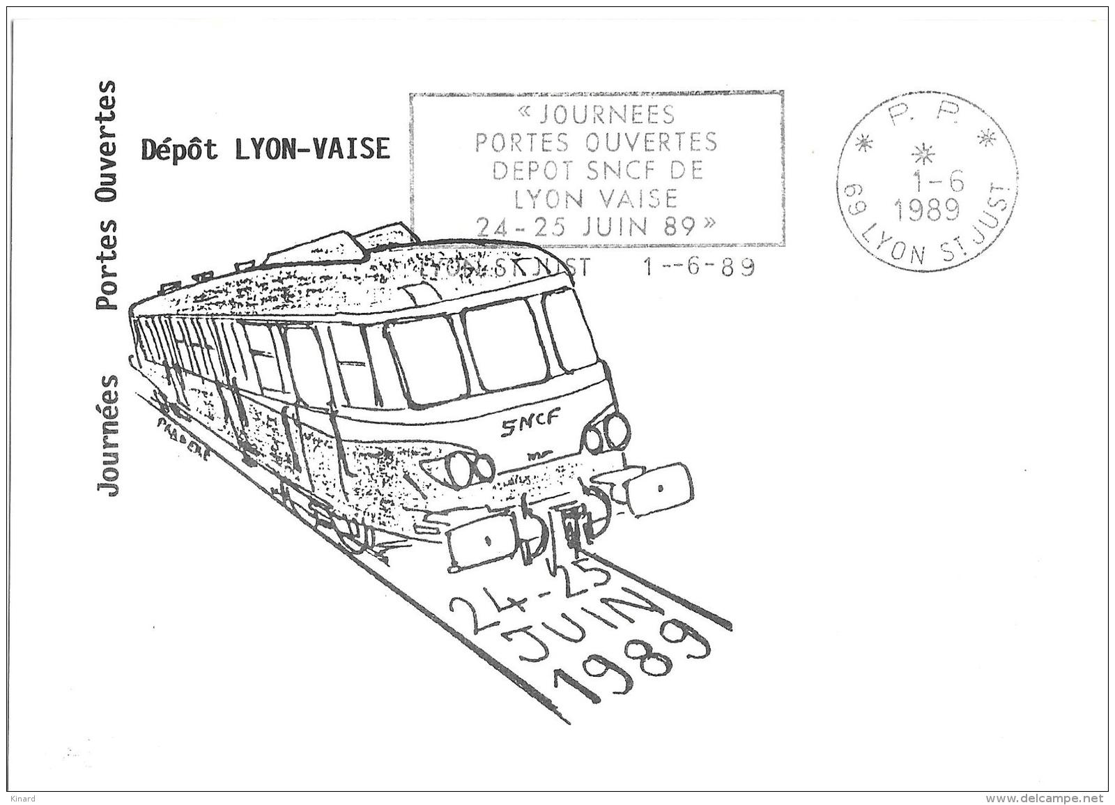 CARTE EN PORT PAYE...JOURNEES PORTE OUVERTES DEPOT SNCF DE LYON VAISE.....1989.. REPIQUAGE .... - Cartes Postales Repiquages (avant 1995)