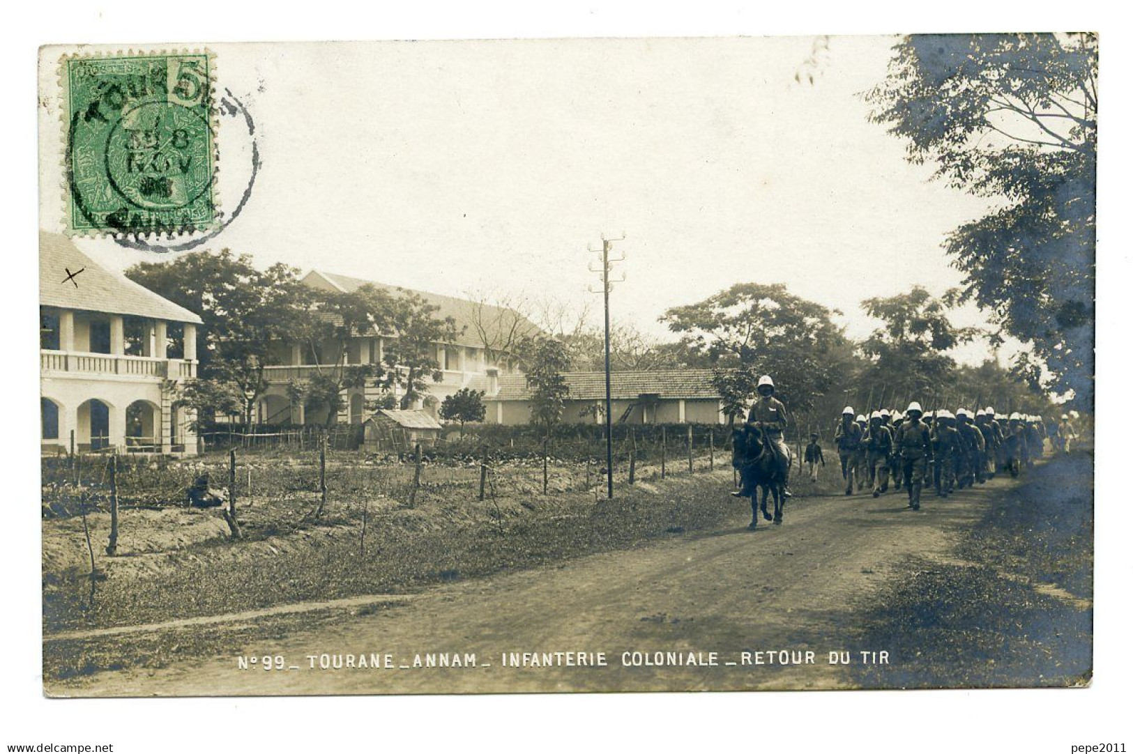 Carte Photo Militaria  Asie VIET NAM TOURANE A ANNAM Infanterie Coloniale Retour Tir Soldats Bâtiments Peu Commune - Viêt-Nam