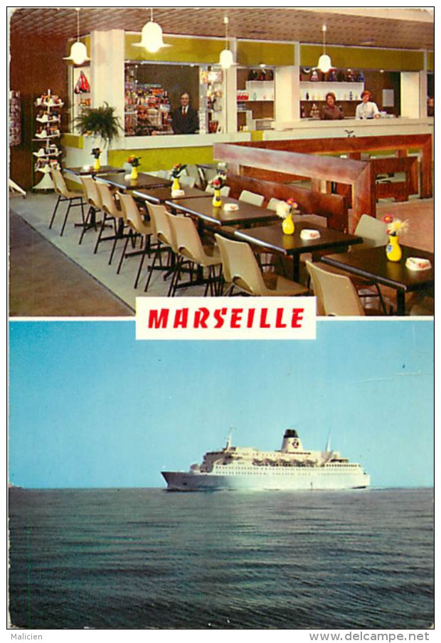 -ref-T503- Bouches Du Rhone - Marseille - Hall De La Gare Maritime Et Paquebot Napoleon - Gares Maritimes - Paquebots - - Non Classés