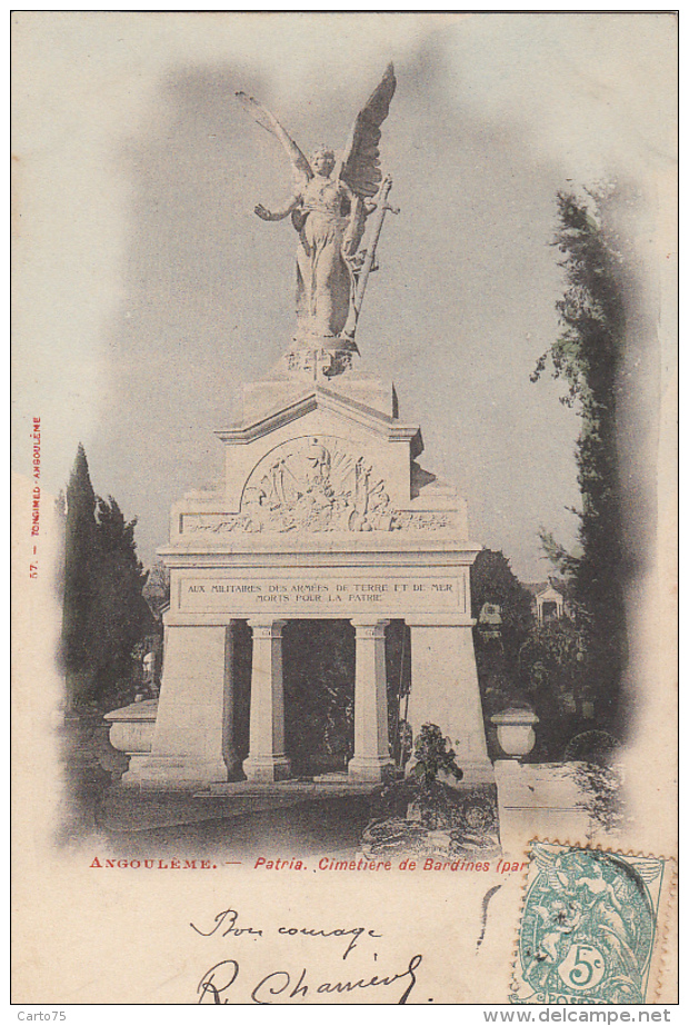 Angoulême 16 - Monument Aux Morts Ange - Cimetière De Bardines  - Cachet Postal 1904 - Editeur Tongimed - Angouleme