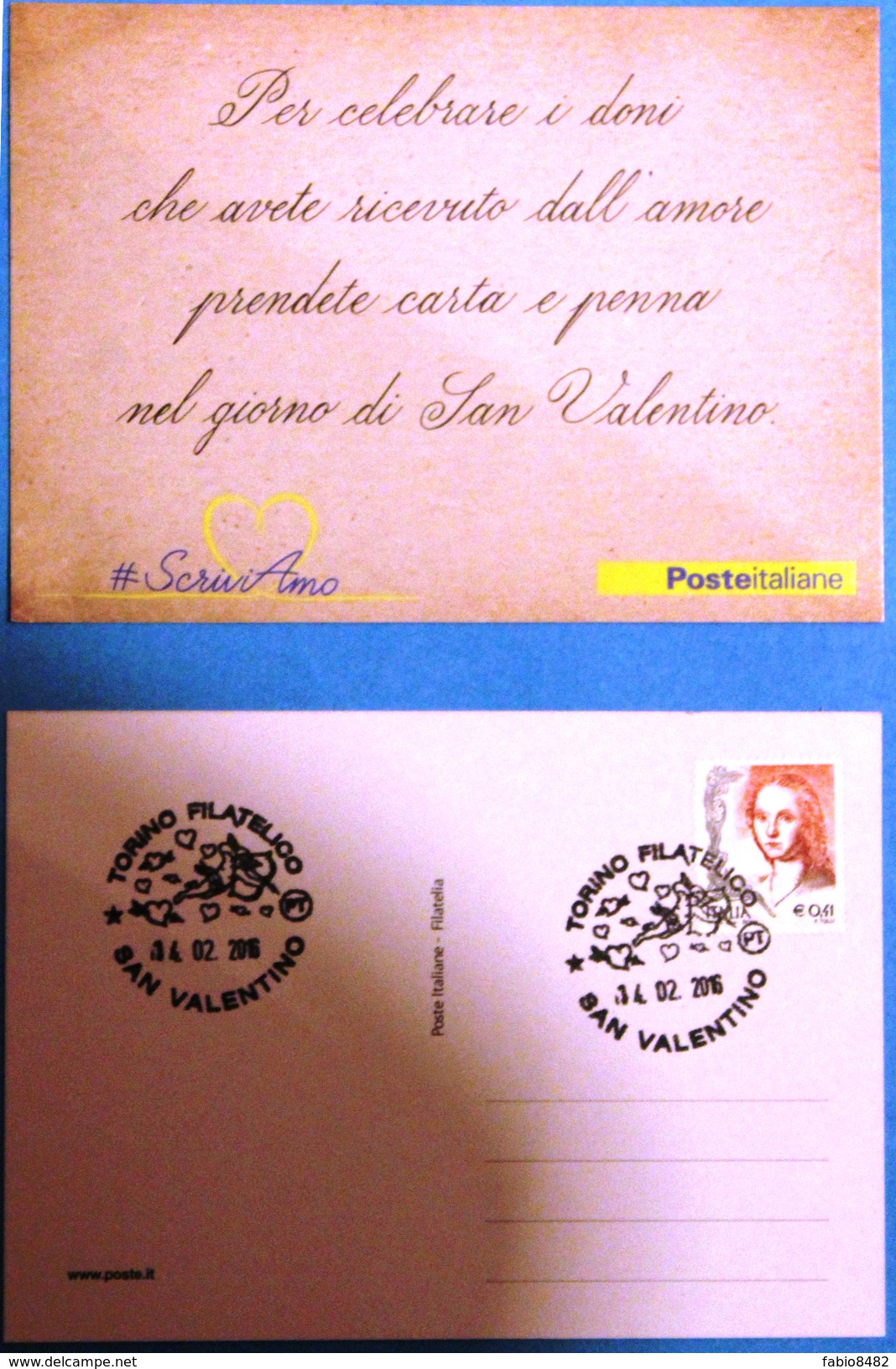 CARTOLINA POSTALE TORINO SAN VALENTINO 2016 ANNULLO MARCOFILIA 14-02-2016 - San Valentino