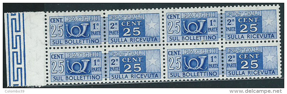 Italia 1955 Nuovo** - Pacchi Postali Stelle C.25 Quartina - Pacchi Postali