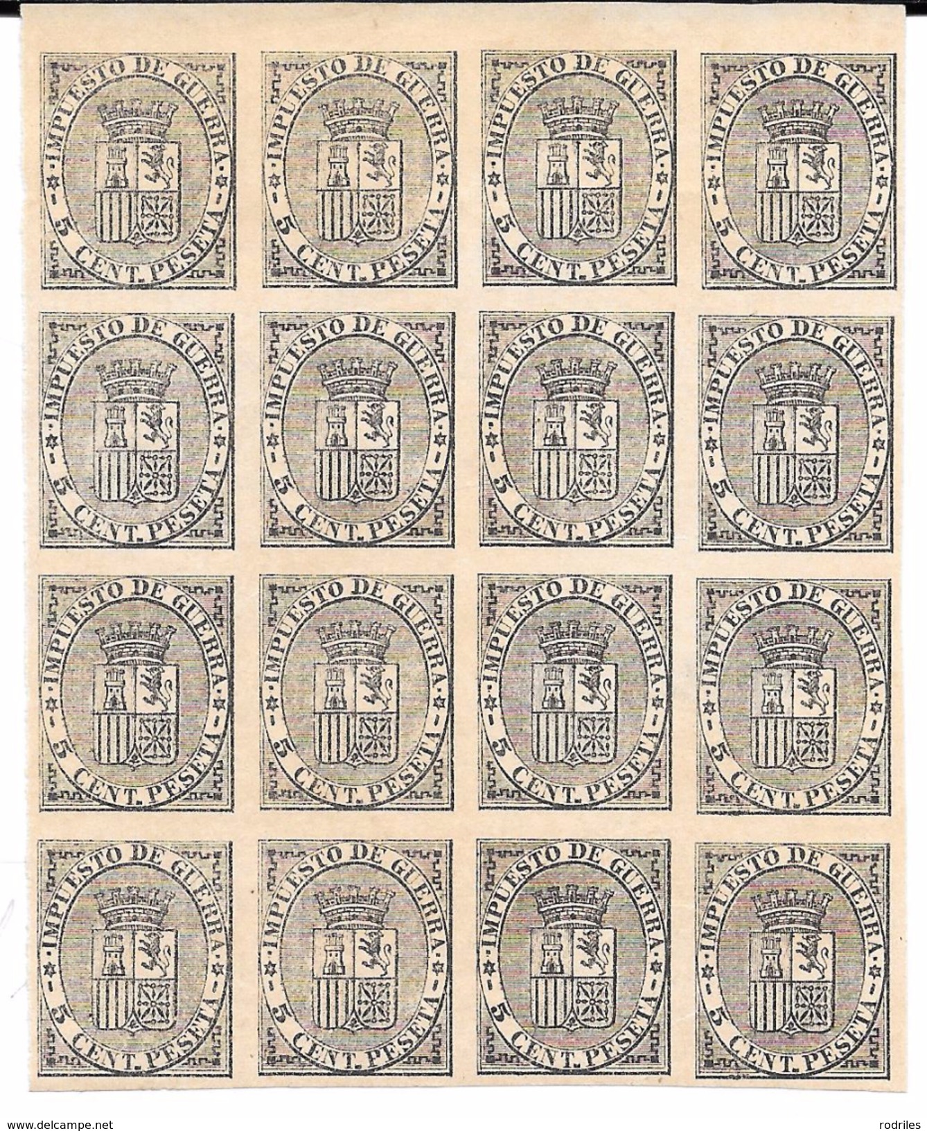 España. Bloque De 16 Sellos Nuevos Y Sin Dentar Del Valor 5 Cts Negro - Unused Stamps