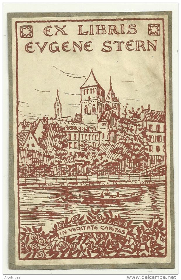 Ex-libris Eugene Stern Strasbourg Quais Saint Thomas In Veritas Caritas Encre Bistre - Ex Libris