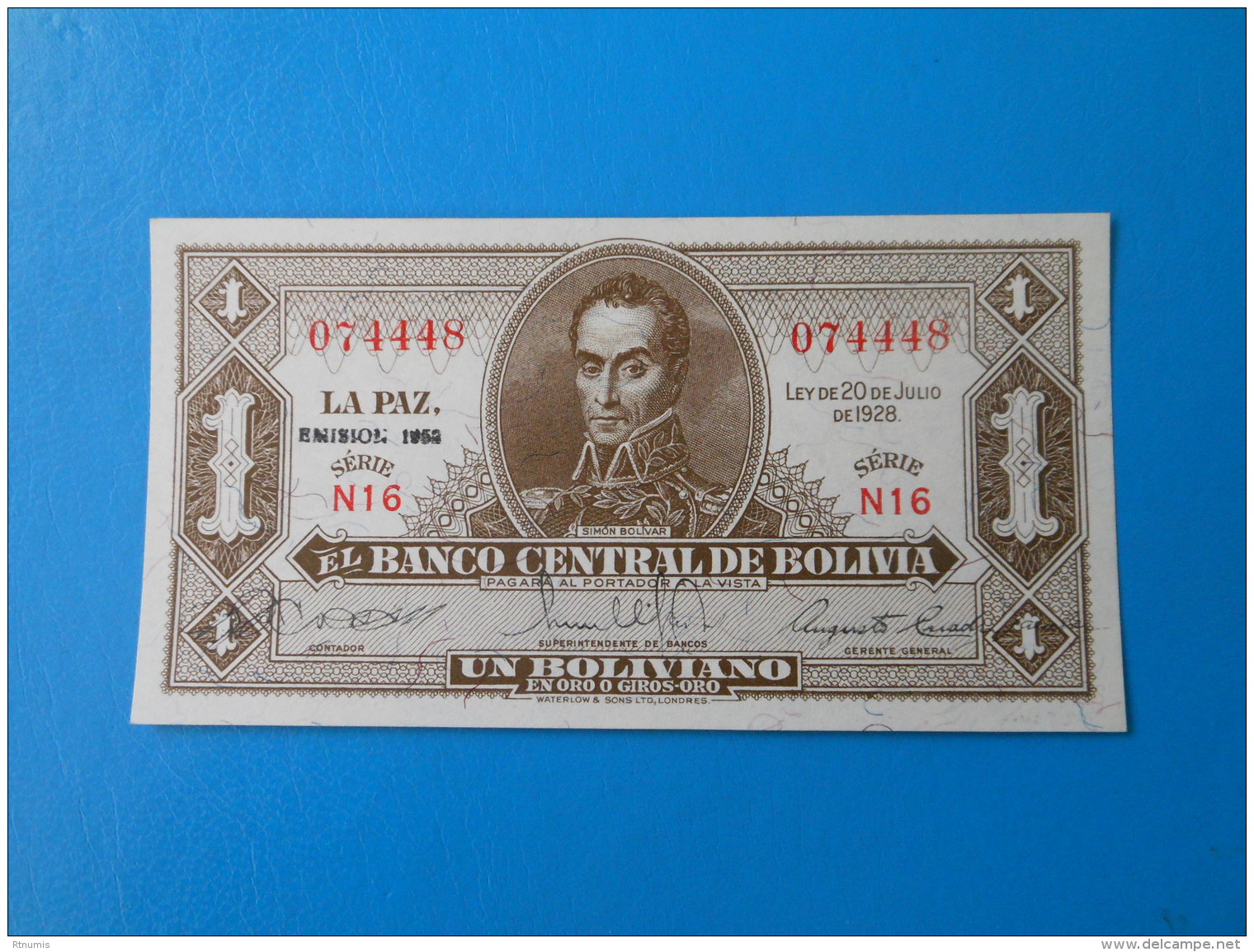 Bolivie Bolivia 1 Boliviano 1952 P128c UNC - Bolivië