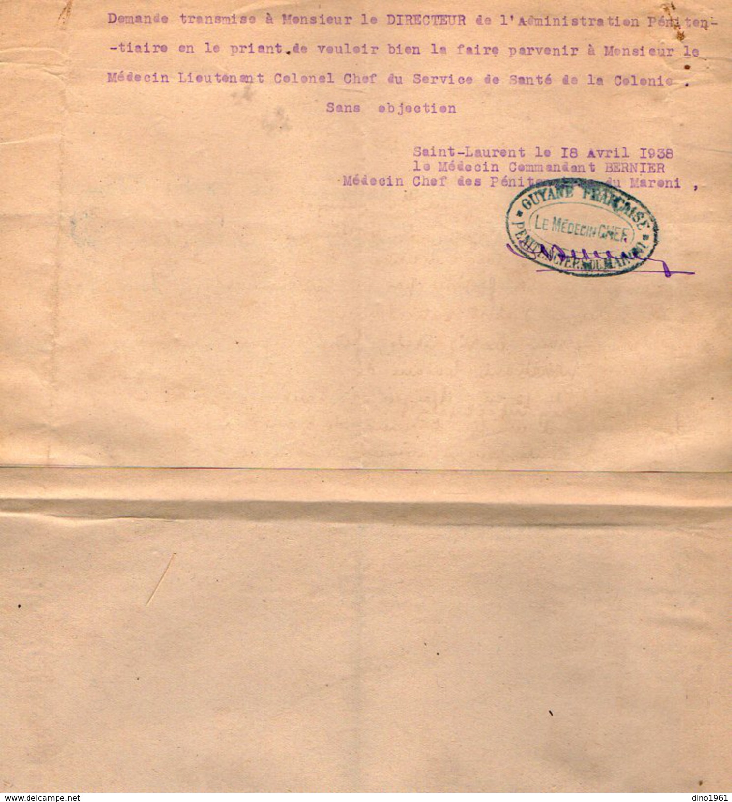 VP6392 - Colonies Française - CAYENNE - GUYANE - Lettre Du Médecin HELARY- Hopital Pénitenciaire De SAINT LAURENT - Documents Historiques