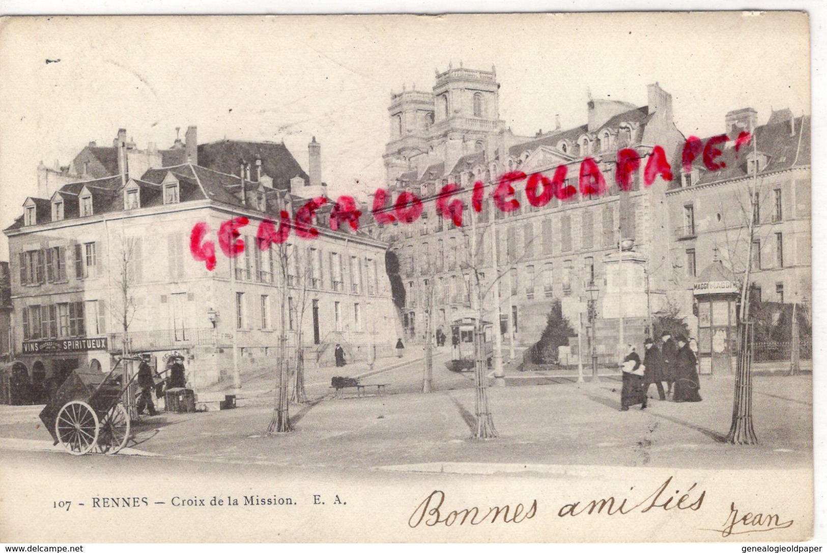 35 - RENNES - CROIX DE LA MISSION - TRAMWAY  BELLE CARTE PRECURSEUR 1902 - Rennes