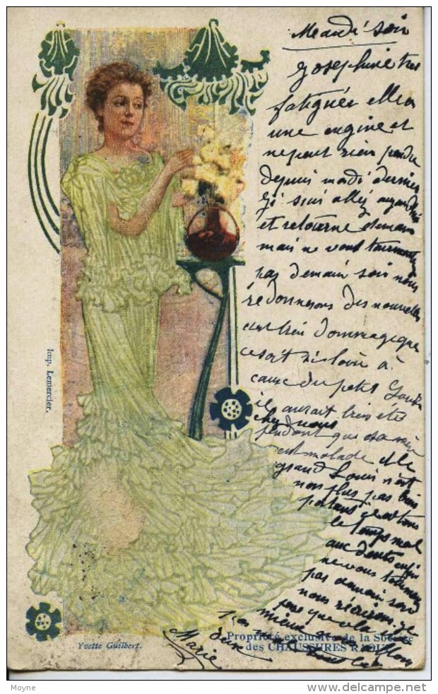 11248 - Spectacle - CABARET /MOULIN ROUGE - YVETTE  GUILBERT  -  Illustrateur Art Déco  - Circulée En 1904 - Inns