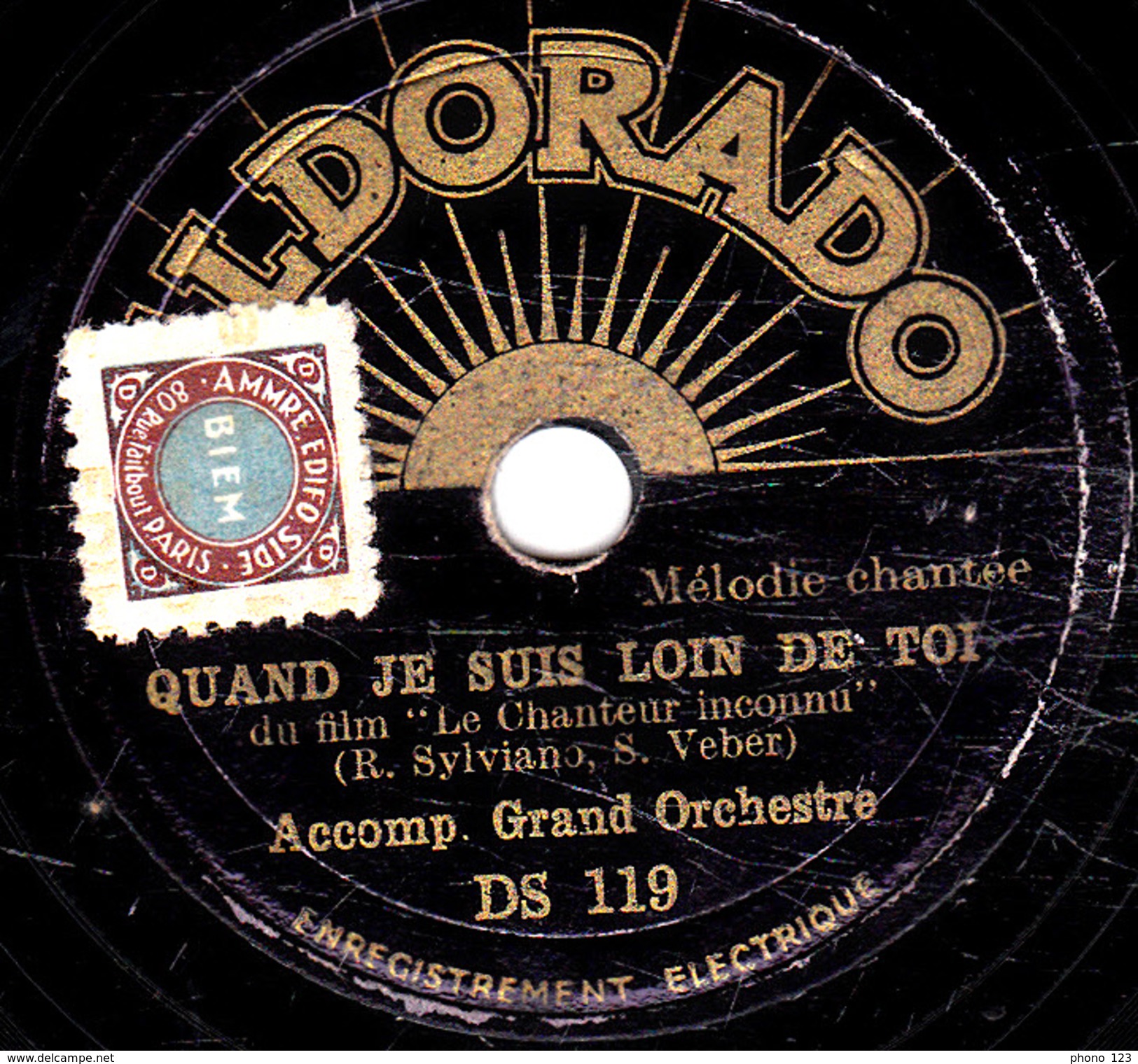 78 T. -  20 Cm - état Tb - Accomp. Grand Orchestre - QUAND JE SUIS LOIN DE TOI - LA VALSE CALINE - 78 T - Disques Pour Gramophone