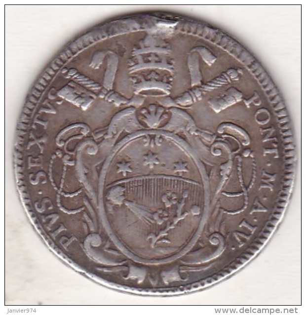 VATICAN STATO PONTIFICIO,  MEZZO SCUDO 1778 Année IV. PIES VI. ARGENT. KM# 1214 - Vatican