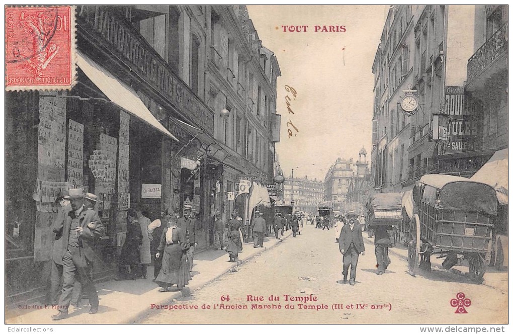 Paris    75    Série  Tout Paris .Rue Du Temple   3 Eme Et 4 Eme. Vente De Cartes Postales A Gauche Edition Fleury N° 64 - Lots, Séries, Collections