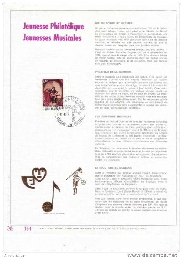 Carte Max Gold - Feuillet Or - 1827 - Jeunessas Musicales - Jeunesses Philatéliques - 1971-1980