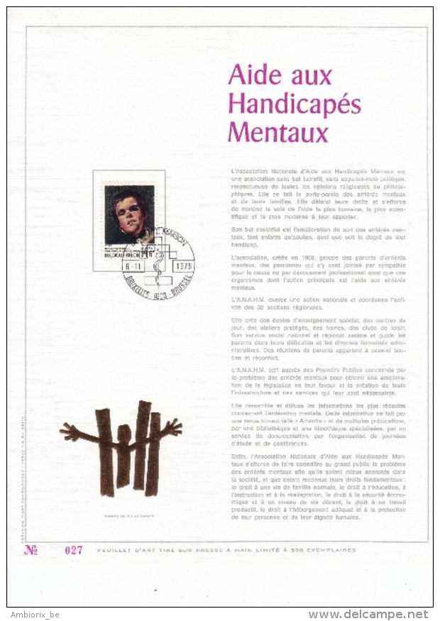 Carte Max Gold - Feuillet Or - 1836 - Aide Aux Handicapés Mentaux - 1971-1980
