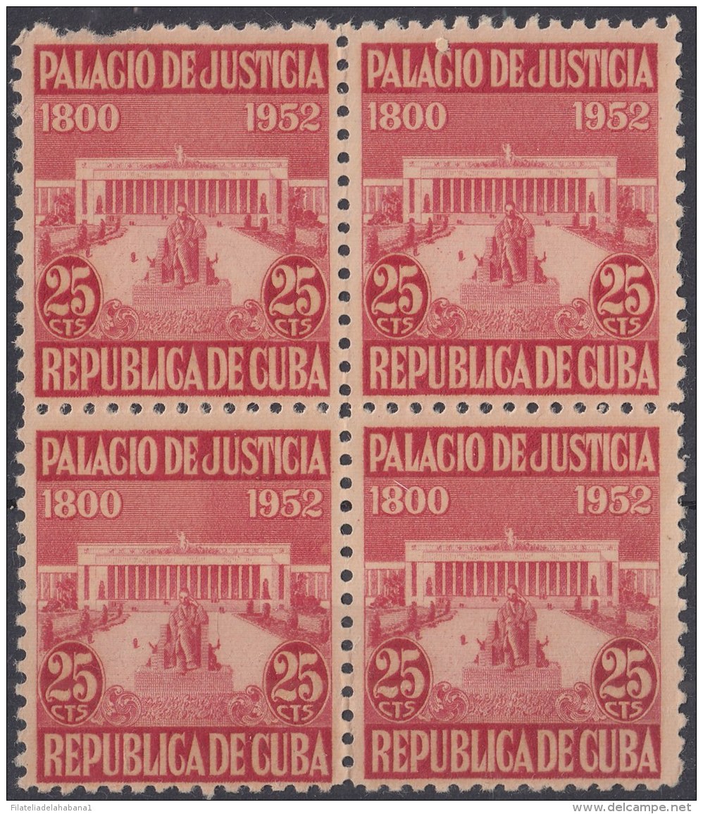 REP-135 CUBA REPUBLICA 1952. REVENUE. PALACIO DE JUSTICIA. UNUSED. BLOCK 4. - Timbres-taxe