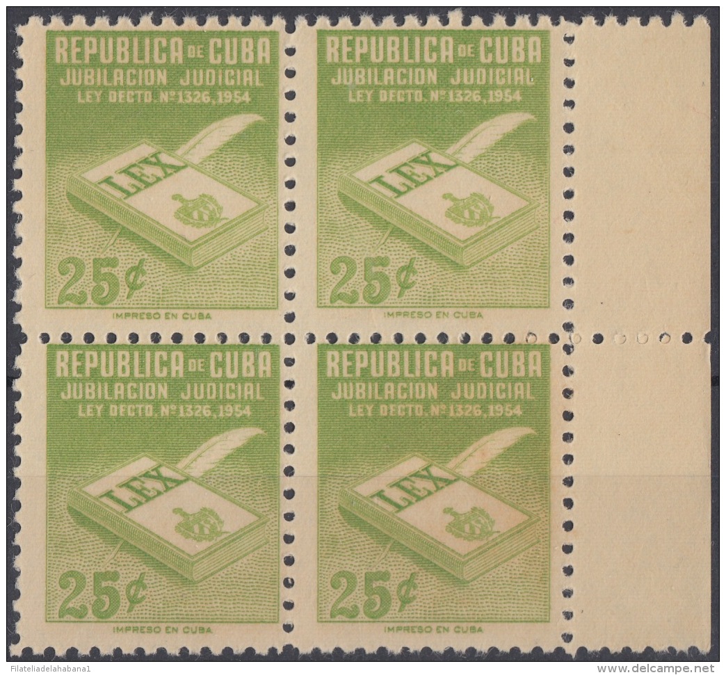 REP-137 CUBA REPUBLICA 1954. REVENUE. 25c JUBILACION JUDICIAL UNUSED. BLOCK 4. - Portomarken