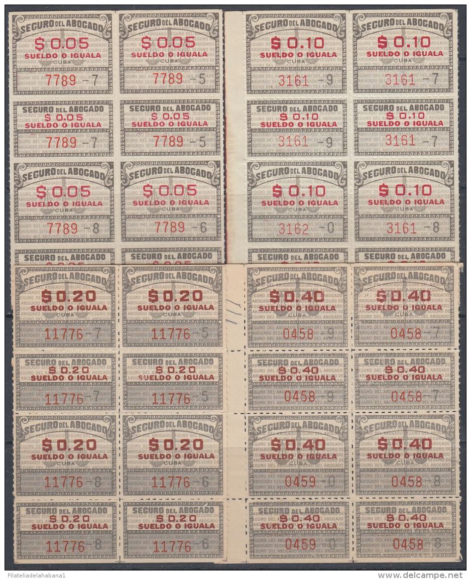 REP-151 CUBA REPUBLICA 1950. REVENUE. SEGURO DE ABOGADOS. LAWYER INSURANCE. 5c-40c BLOCK 4. ORIGINAL GUM. - Timbres-taxe