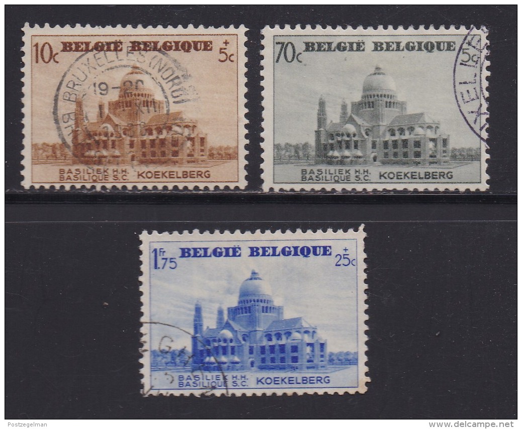 BELGIUM, 1938, Used Stamp(s), Koekelberg Basilica,  MI 471=477,  #10319,  3 Values Only - 1936-1951 Poortman