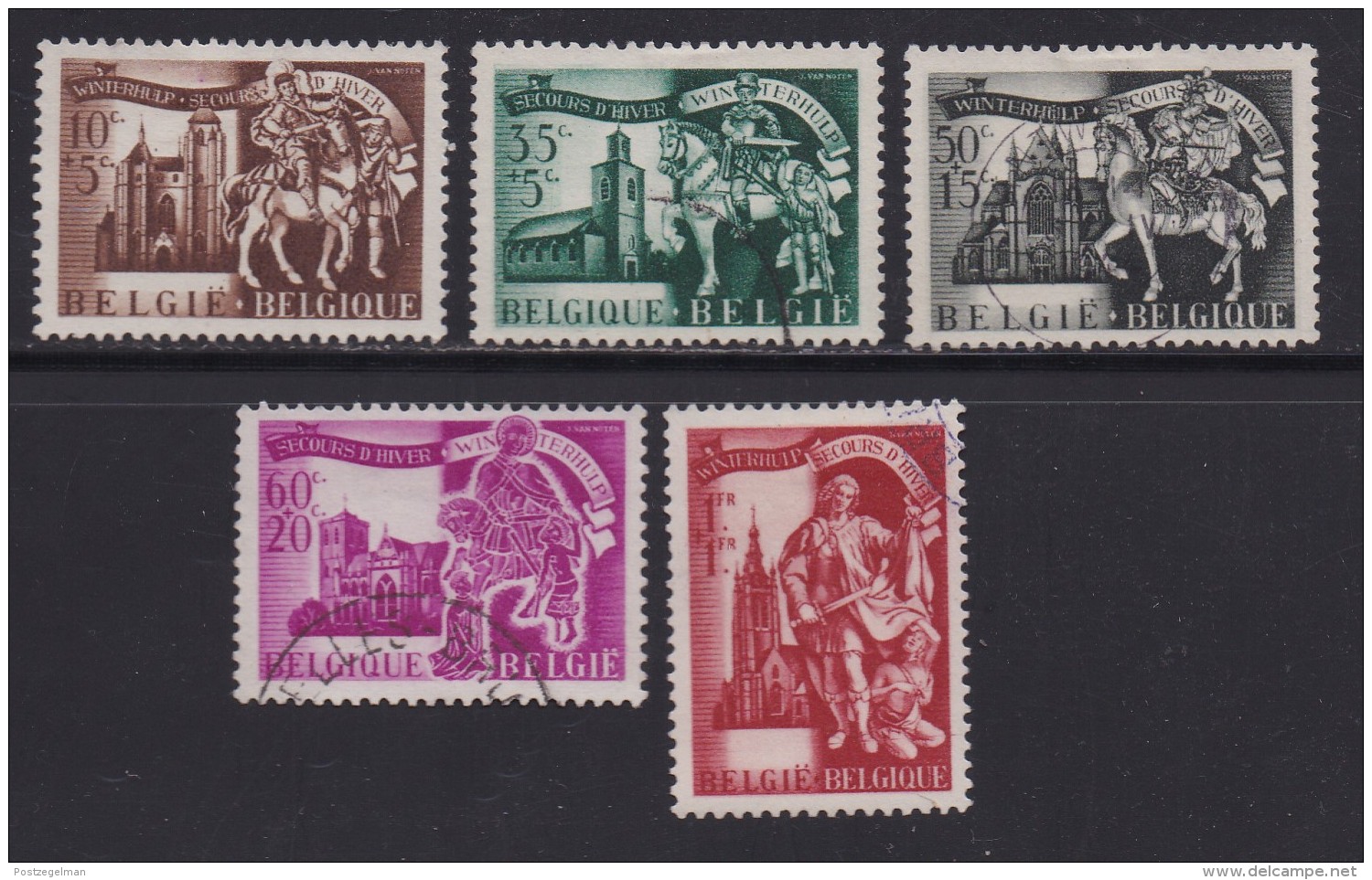 BELGIUM, 1943, Used Stamp(s),  Winter Support,  MI 648=655,  #10332, 5 Values Only - 1936-1951 Poortman