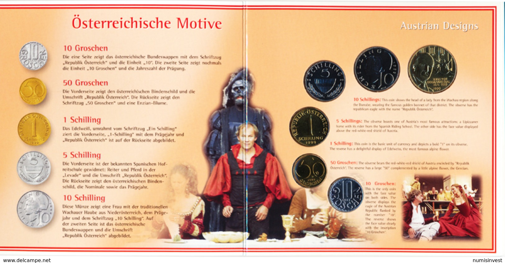 AUSTRIA AUTRICHE ÖSTERREICH OFFICIAL SCHILLING COIN SET HUGO VON HOFMANNSTHAL 1999 - Autriche