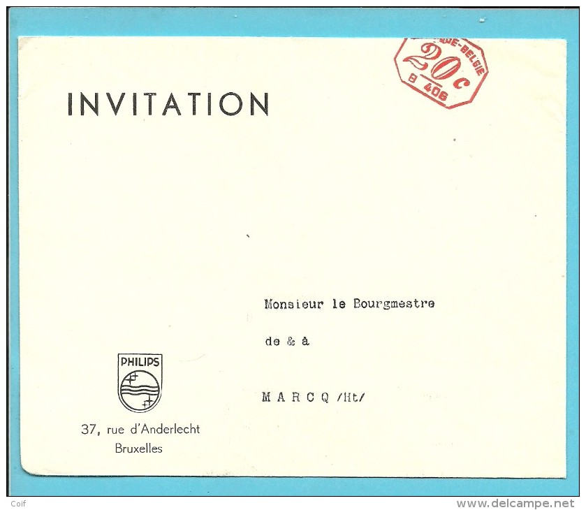 Brief Met Roodfrankeering (B406) Met Logo " PHILIPS" / INVITATION - ...-1959