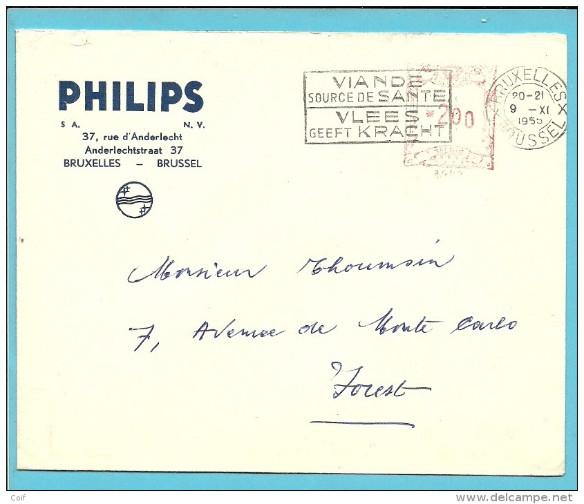 Brief Met Roodfrankeering (B992) Met Logo " PHILIPS" 1955 - ...-1959