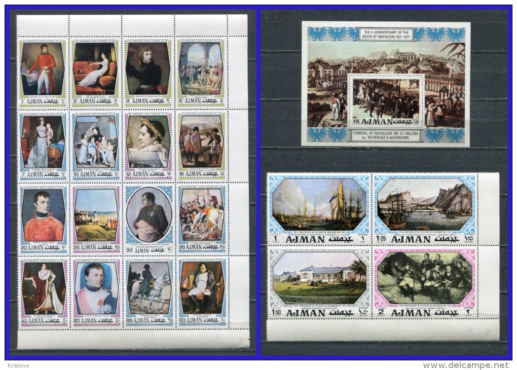 AJMAN 1971 Mi # 1148 - 1167 NAPOLEON SET Of 20 STAMPS + Block # 323 MNH - Ajman