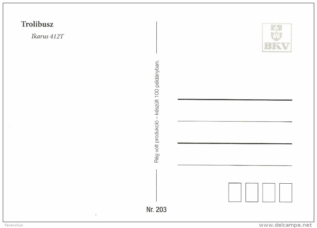 BUS * AUTOBUS * TROLLEY * TROLLEYBUS * IKRUS 412 T * BKV * BUDAPEST * Reg Volt 0203 * Hungary - Bus & Autocars