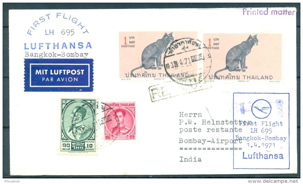 1971 , TAILANDIA , PRIMER VUELO DE LUFTHANSA BANGKOK - BOMBAY , DIVERSAS MARCAS - Tailandia