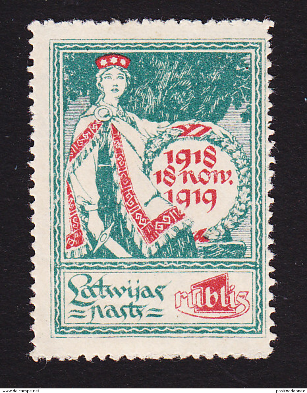 Latvia, Scott #63, Mint Hinged, Allegory Of One Year Of Indepence, Issued 1919 - Lettland