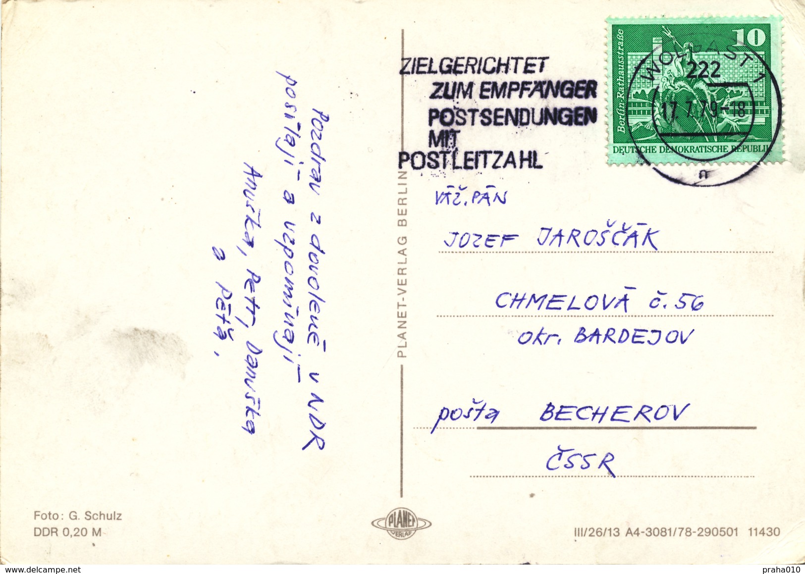 L1407 - DDR (1979) 222 Wolgast 1: Aimed At The Recipient's Postings With Postal Code (postcard); Tariff 10pf - Código Postal