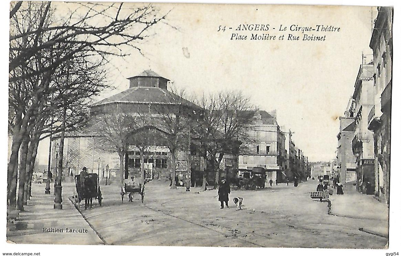 49 Angers Le Cirque Théatre  Place Molièe Et Rue Boisnet  CPA 1916 - Monuments