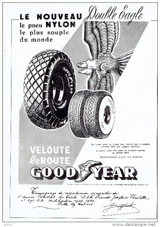 Publicité Pneu Nylon Double Eagle Goodyear + Coiffeur Roger + Bougies Swan Anvers - Publicités