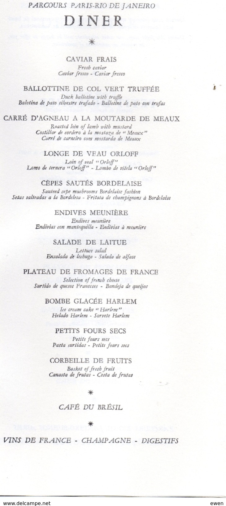 Menu Air France Paris-Santiago Via Rio De Janeiro Et Buenos-Aires. Années 80. - Menus