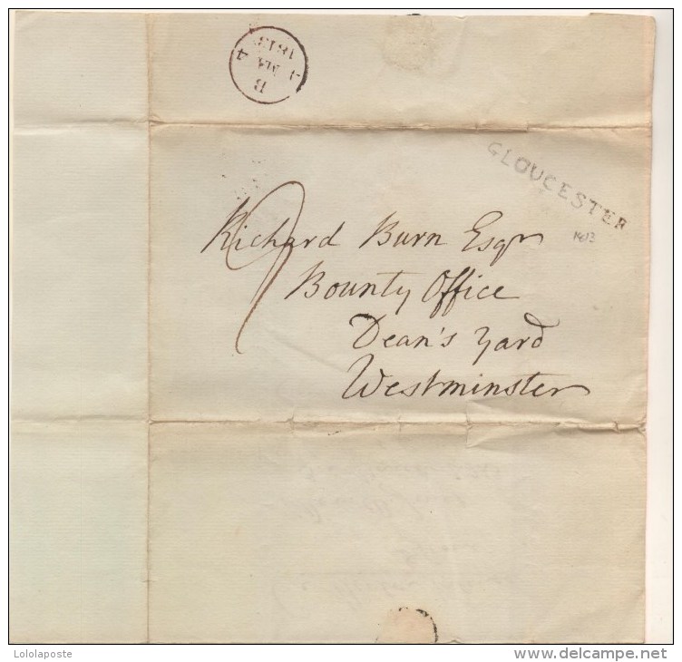 U.K. - LSC Du 4/03/1818 Pour Westminster - Marque Linéaire GLOUCESTER Peu Lisible - ...-1840 Prephilately