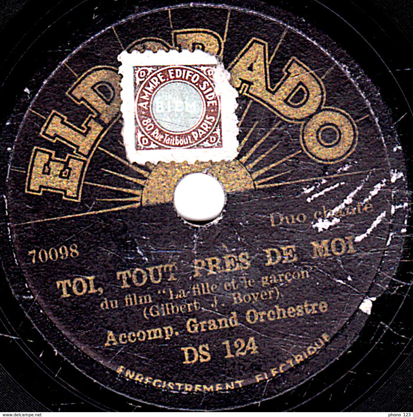 78 T. -  20 Cm - état  B  - Accomp. Grand Orchestre -  JE ME SOUVIENS TOUJOURS - TOI, TOUT PRES DE MOI - 78 T - Disques Pour Gramophone