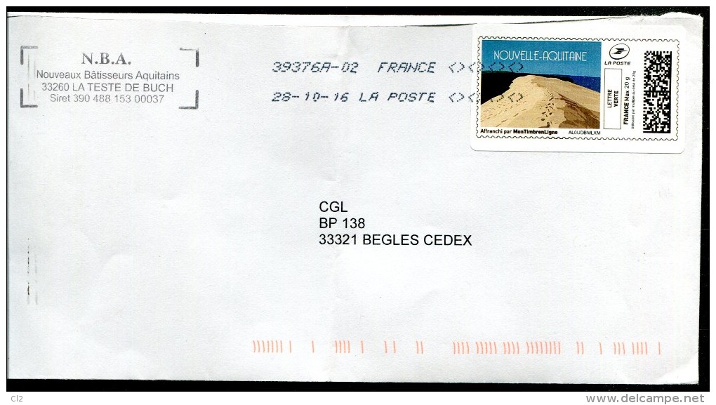 FRANCE - MonTimbrenLigne - Lettre Verte - Nouvelle Aquitaine (Dune Du Pilat - Bassin D'Arcachon) - Timbres à Imprimer (Montimbrenligne)